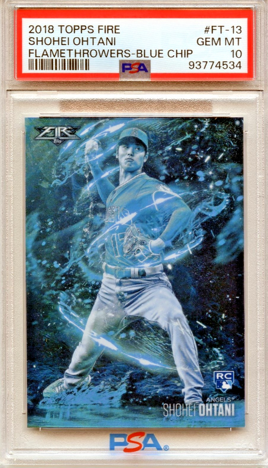 Shohei Ohtani FLAMETHROWERS BLUE CHIP PSA 10 GEM MINT! 2018 Topps Fire #FT-13 RC