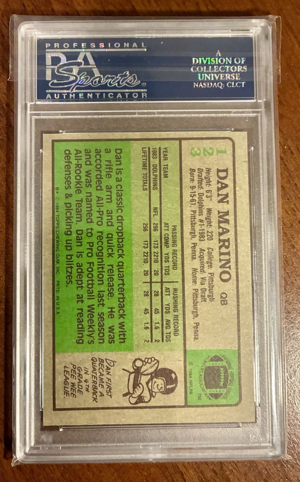 1984 Topps Dan Marino Rookie RC PSA 8 #123 view 2