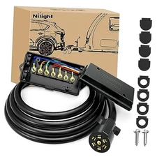 Nilight Heavy Duty 7 Way Inline Trailer 8FT 7Way Trailer Plug with Junction Box