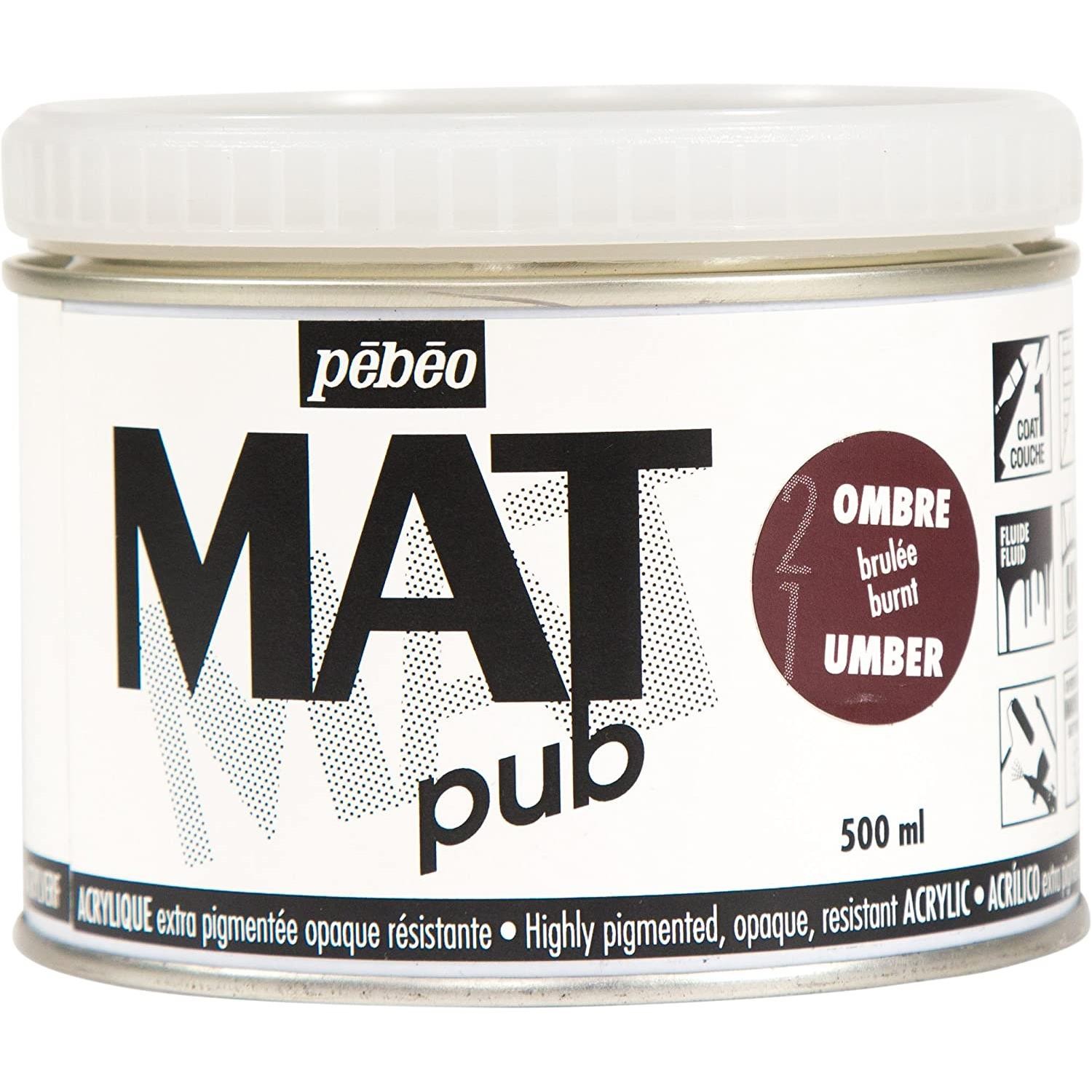 Peinture acrylique mat Pébéo ombre brûlée 500ml haute opacité sans reflet