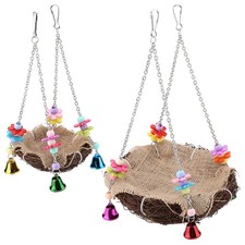 Rattan Bird Hanging Toy With Bells Bird Swing Standing Perch Toy Cage