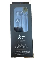 KitSound Ribbons In-Ear Earphones Black Tangle Free Cable With Microphone NEW