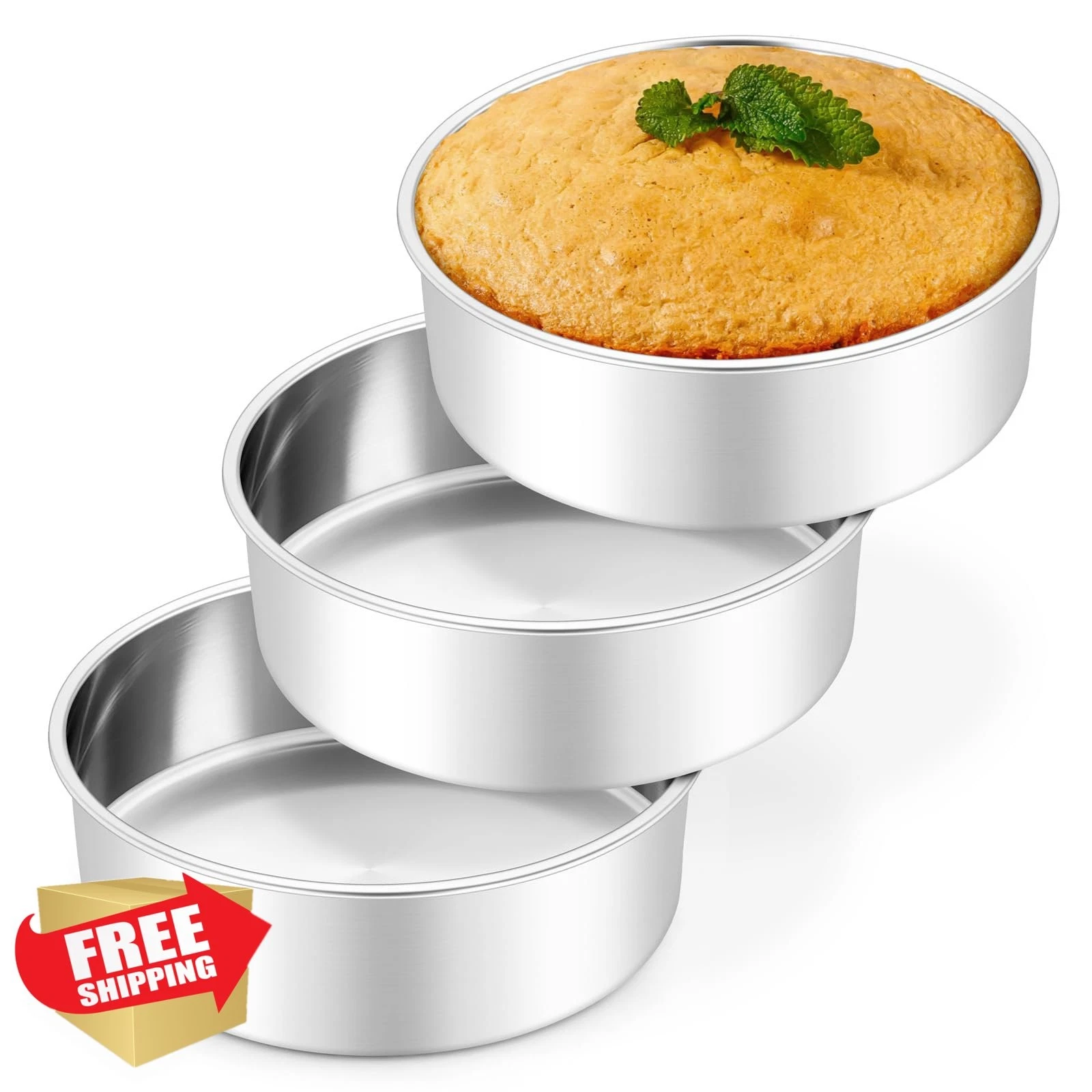 Leonyo 6" Round Cake Pans Set of 3, Stainless Steel Baking Tins