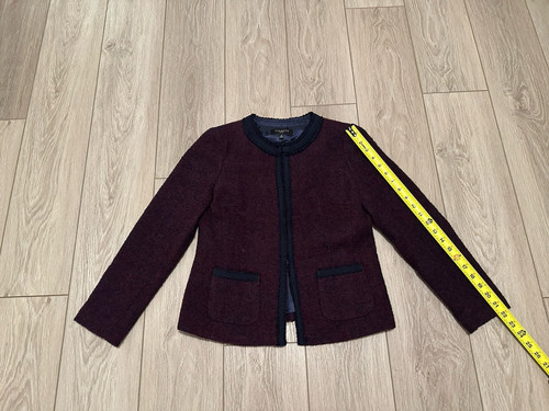 Talbots Tweed Coat Jacket Size 4P Navy Purple Wool Boucle Pocketed - Picture 1 of 8