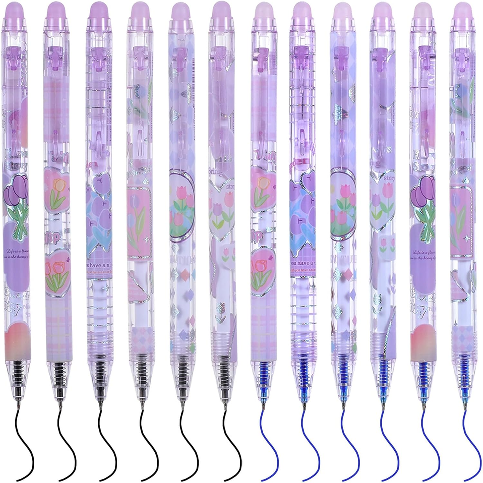 Temiary 12Pcs Cute Erasable Gel Pens, Make Mistakes Disappear, 0.5mm Fine Point Smooth Writing For Planner Puzzles, Blue Ink No Smudge For School