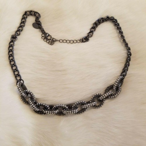 Grunge Rhinestone Necklace Gunmetal Tone Dark Romantic Rave Y2K Retro Edgy 3412 - Picture 6 of 6