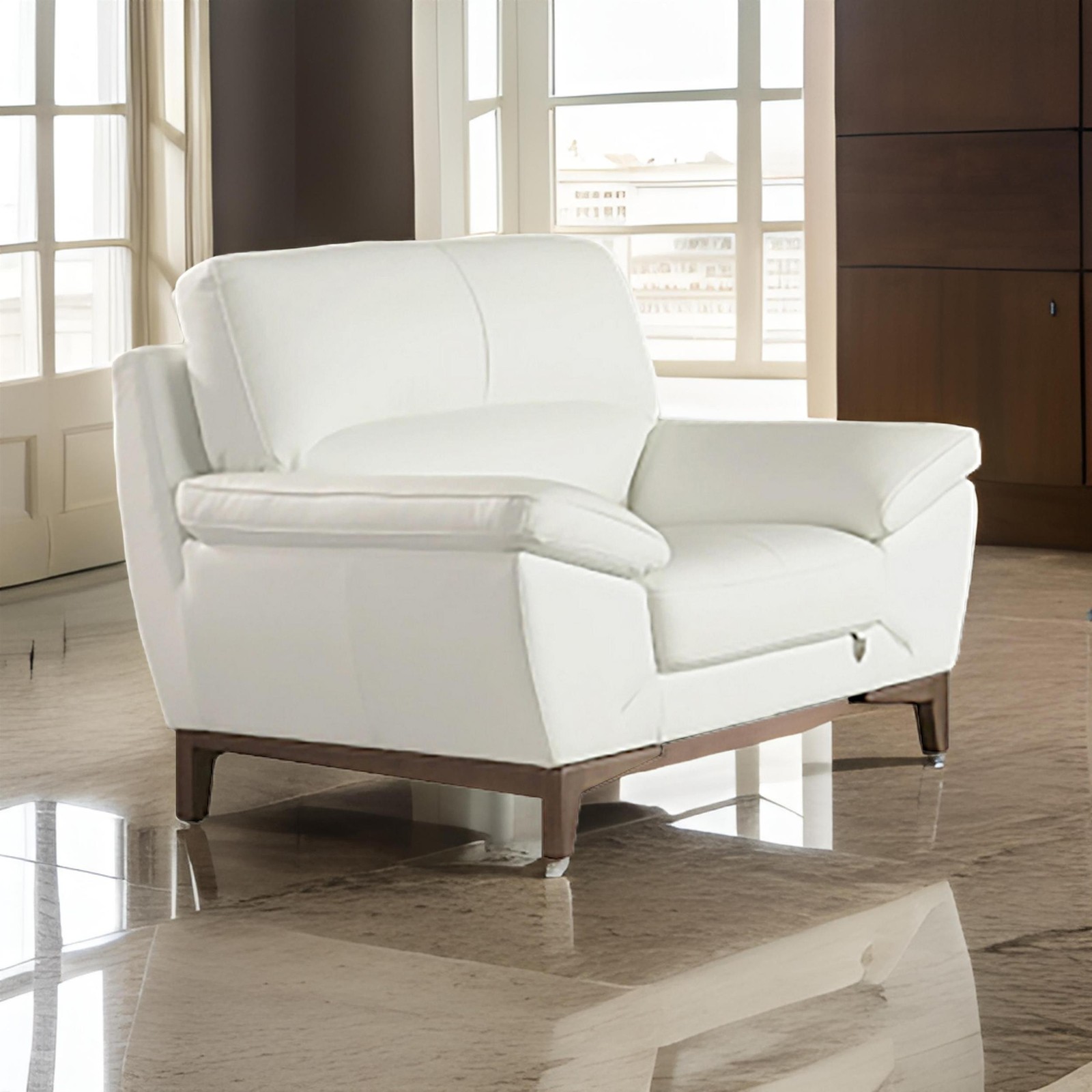 Fina 48 Inch Accent Sofa Chair- Cushioned- White Tufted Italian Leather