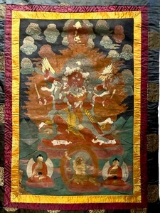 tibetan buddhist thangka painting, hand painted on cloth with silk border 29x49