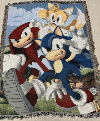Sonic Hedgehog Speedy Trio Tapestry Throw Blanket Tails Knuckles Rare