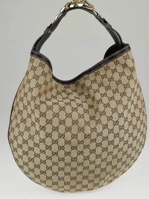 GUCCI Horsebit Brown GG Canvas Hobo Bag EUC Dust cover Free Ship  looks new. 