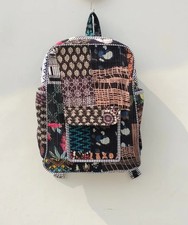 Cotton Black Patchwork Backpack Cotton Indian Laptop Bags Bohemian Quilted Bags
