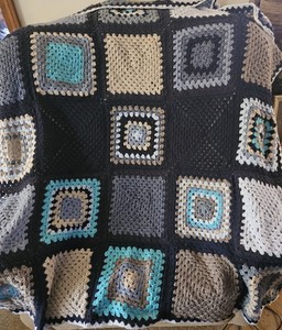  Handmade Crochet Afghan Granny Square Cottage 56" X 56" Heavy Blanket 
