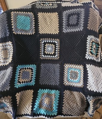  Handmade Crochet Afghan Granny Square Cottage 56'' X 56'' Heavy Blanket 
