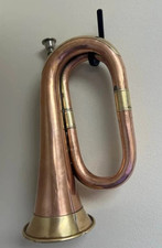 Antique Copper Brass Military Bugle Threaded Mouthpiece w/ Chain, Suspension