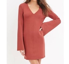 Forever 21 Dress Bodycon Womens Size Med Salmon V-Neck Bell Long Sleeves Stretch