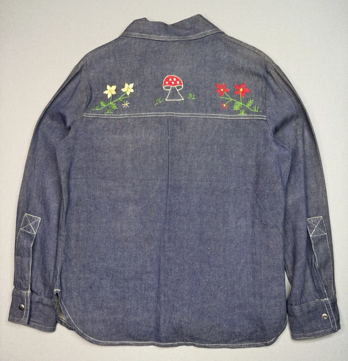 True Vintage 70s Denim Zip Up Hand Stitched Jacket Size - M