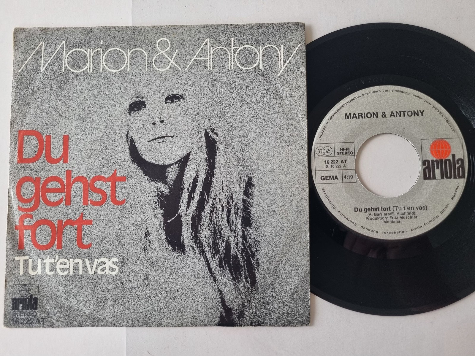 Marion Maerz & Anthony - Du gehst fort 7'' Vinyl/CV Alain Barriere - Tu t'en vas