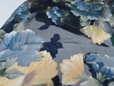 Liz Claiborne Sheer Floral Blue Yellow Scarf 34" Square