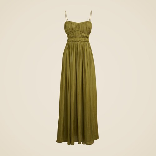 J Crew Collection Womens Gathered Dress Sz 18 Woodland Dusk Green Luster Crepe - Picture 2 of 3
