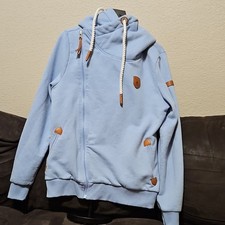 Wanakome Light Blue Full Zip Hoodie XL Women Cotton Blend Logo Leather Trim