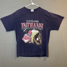 Y2k Cleveland Indians Wahoo Mitt T-shirt Adult L Dynasty Lightly Distressed