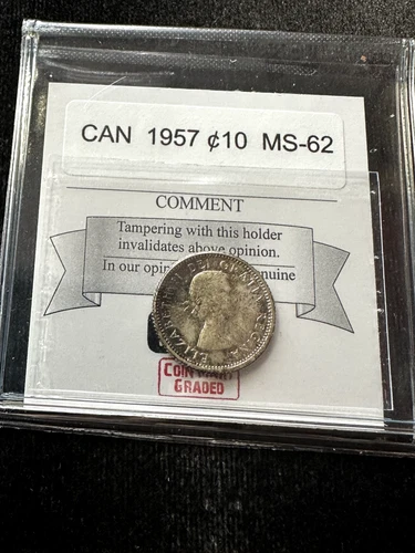 1957   Canada  Ten ¢10 Cent,  Coin Mart Graded**MS-62**