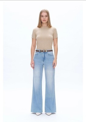 Bayeas Women's Bellas High Rise Wide Leg Jeans Loose Fit Raw Hem Size 26
