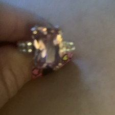 Silver Cocktail Ring Pink Rectangular Gemston...