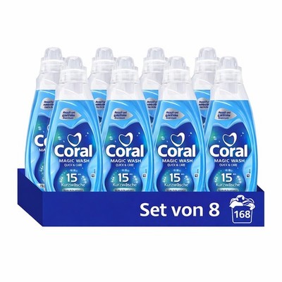 Coral Magic Wash Sport Waschmittel 8er Set 840ml 15 Min Kurzwäsche Quick & Care