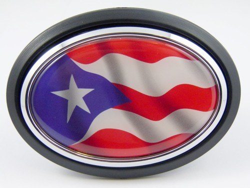 Puerto Rico Rican Flag Hitch Cover cap 2" receiver black with chrome & dome - Imagen 2 de 4
