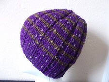 Hand knitted elegant and warm beanie/hat, purple and brown with sparkles