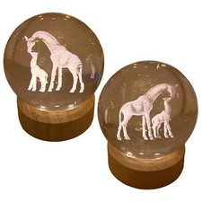 Set of Two 3D Crystal Ball Night Light USB Lamp with Giraffe designs