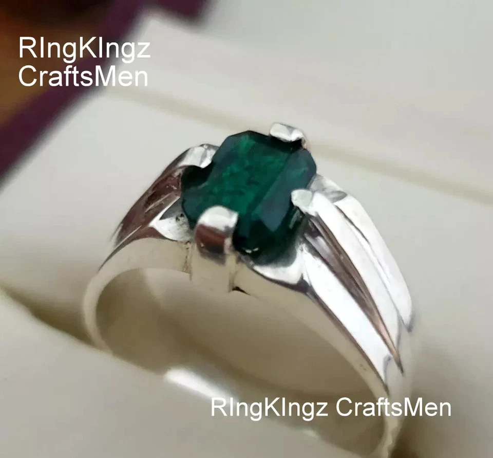 Anillo Esmeralda Plata de Ley 925 Auténticas Piedras Preciosas Para Hombre Anillos Zumurud Talla 9    Foto 3 de 4