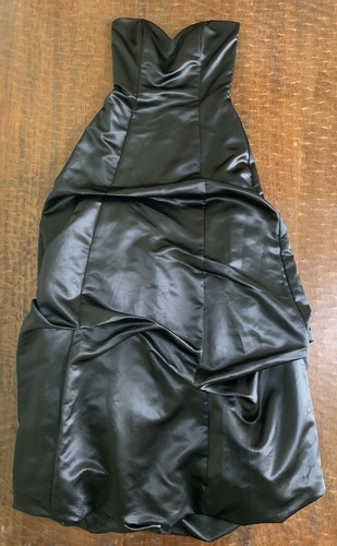 Jessica McClintock Bridal Size 6 Black Strapless Satin Ruched Maxi Dress - Picture 8 of 8