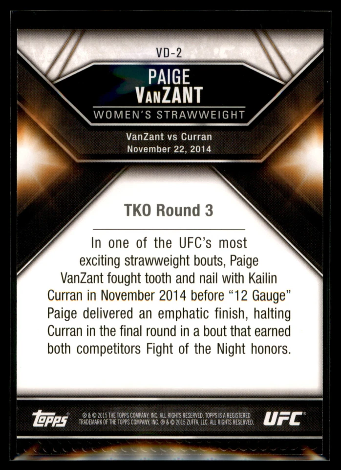 2015 Topps UFC MMA Chronicles Victorious Debut Insert Paige VanZant Quantity - Image 2 of 2