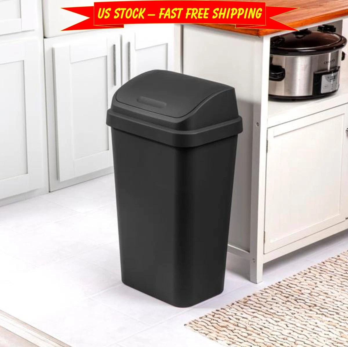 Sterilite 13 Gal Kitchen Trash Can Plastic SwingTop Garbage Wastebasket  With Lid