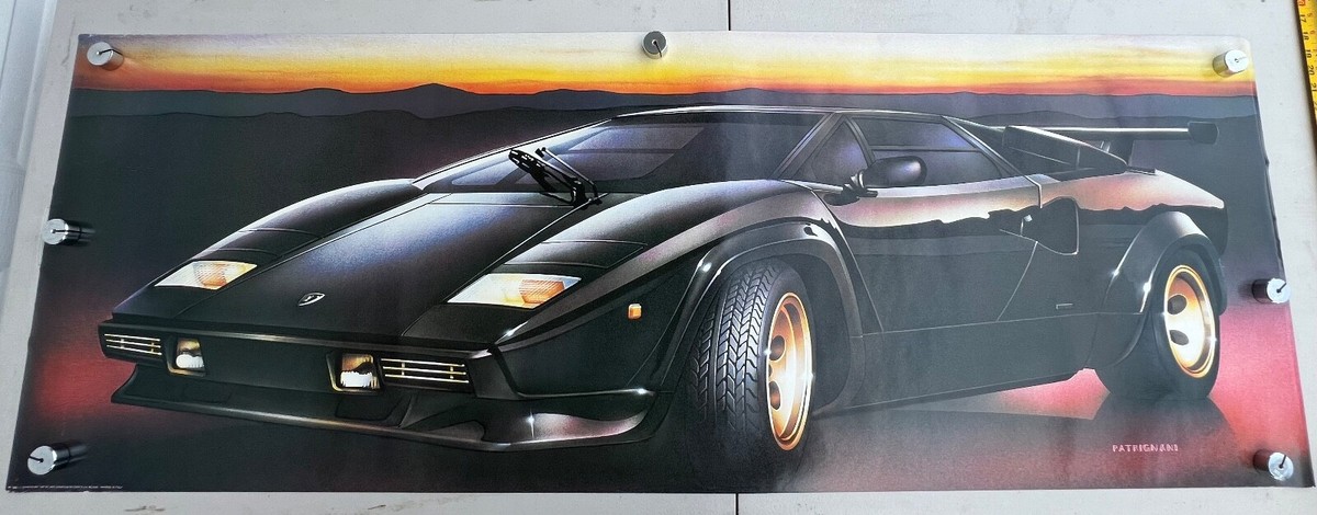 Vintage 80s Lamborghini Countach Black Sports Car Poster Man