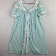 Vintage Sans Souci Robe Women’s Small Blue White Lace Short Sleeve Cotton Blend
