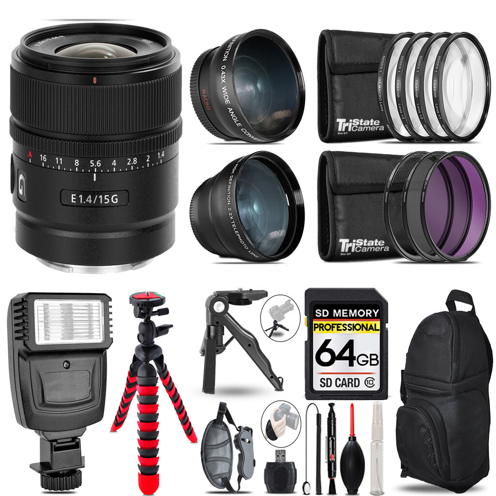 Sony E 15mm G Lens Slave Flash Tripod 64GB Accessory