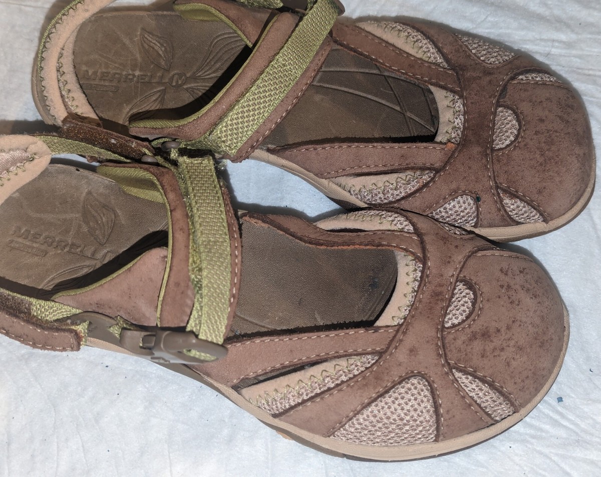 Merrell Womens Azura Wrap Sandals Otter Brown Green Suede Hiking
