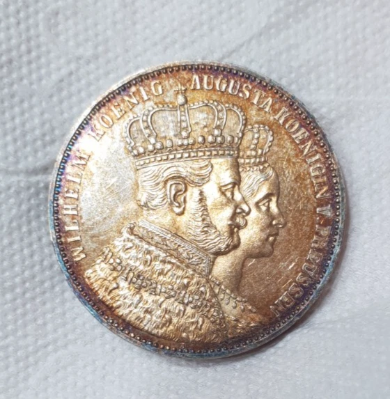 Prussia 1 Thaler 1861 Silver Coin Unc Coronation Germany Colorful Patina - Image 4 of 4