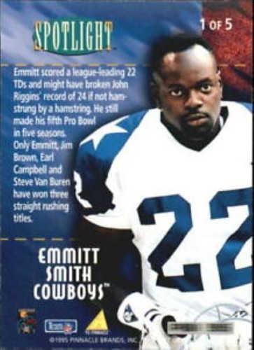 1995 Pinnacle Club Collection Spotlight Cowboys Football Card #1 Emmitt Smith - Picture 2 of 2