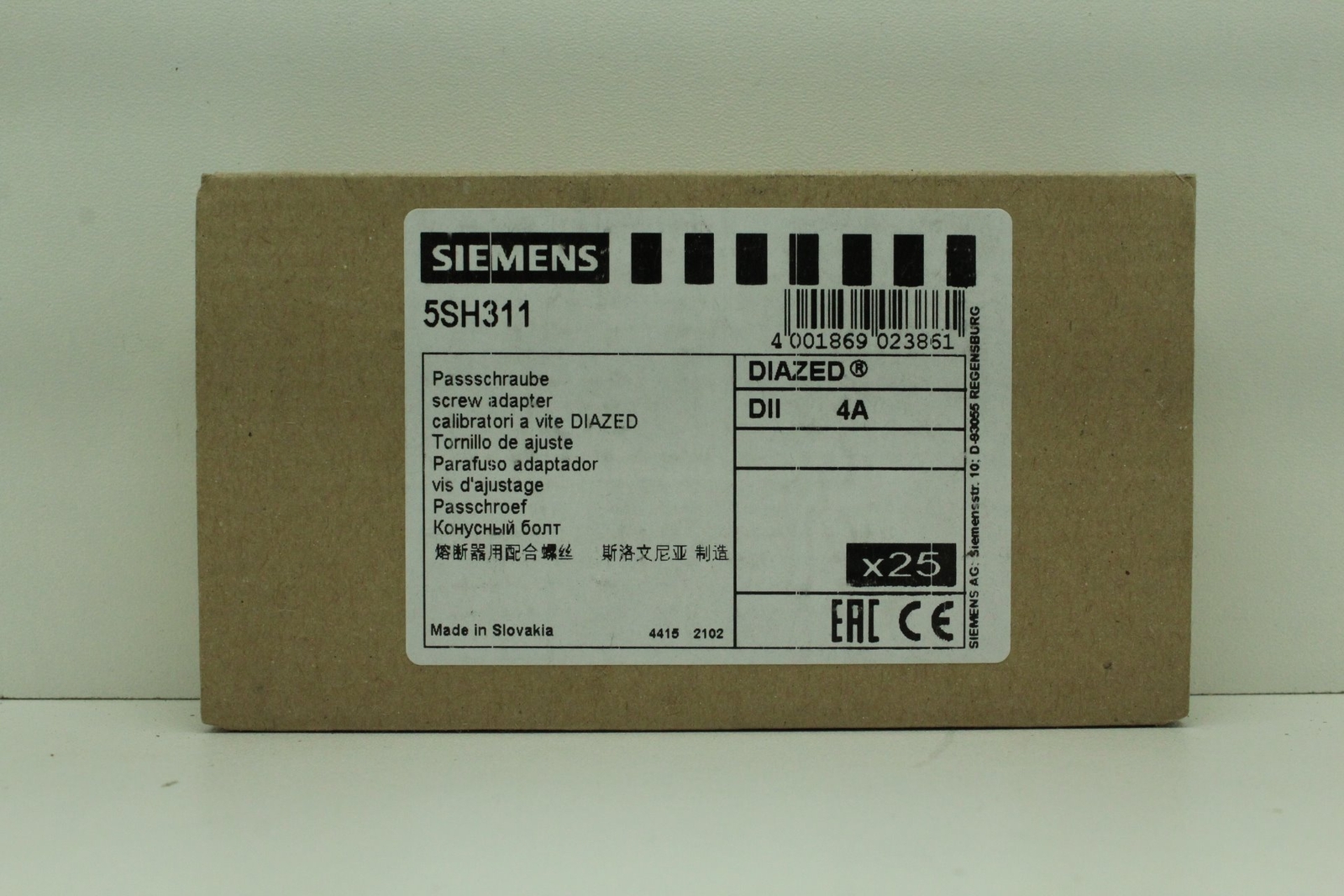 Siemens 5SH311 fitting screw DII 4A (package = 25 pieces) "New & Original Packaging"