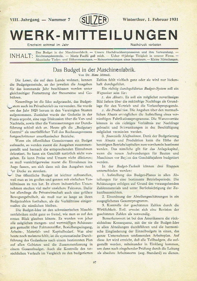 Sulzer Winterthur Schweiz Werk Mitteilungen 1931 Heft 7 Hochdruckkompressoren - Bild 1 von 1