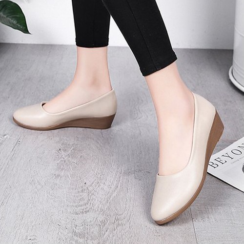 Ladies Pumps Shoes Round Toe Wedges Womens Non-Slip Slip On Casual Shoe Walking - Picture 23 of 47
