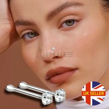 2x Hypoallergenic Diamond Nose Ring Stud Pair Genuine 925 Sterling Silver 2.5MM