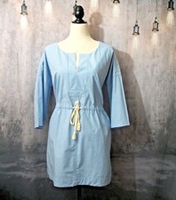 MADEWELL Blue White Pin Stripe Striped Drawstring Tunic Side Pocket Dress Large