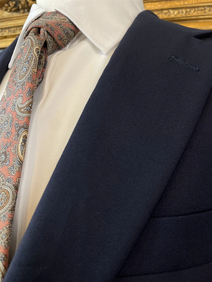 Jaqueta Blazer Hart Schaffner Marx 40S Fabricada nos EUA Botão Dourado Azul Marinho Lã Hopsack 2Btn - Imagem 3 de 4