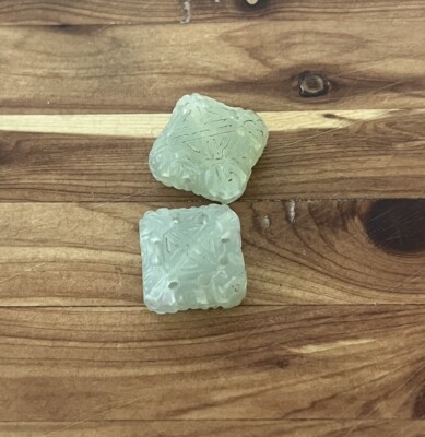 VINTAGE Old Stock Jade Shou Set Of 2  Gemstone  BEAD Exact Lot