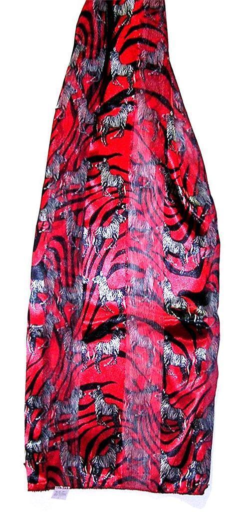 Red Black Ivory Zebra Print Scarf with Bold Stripes Design-image